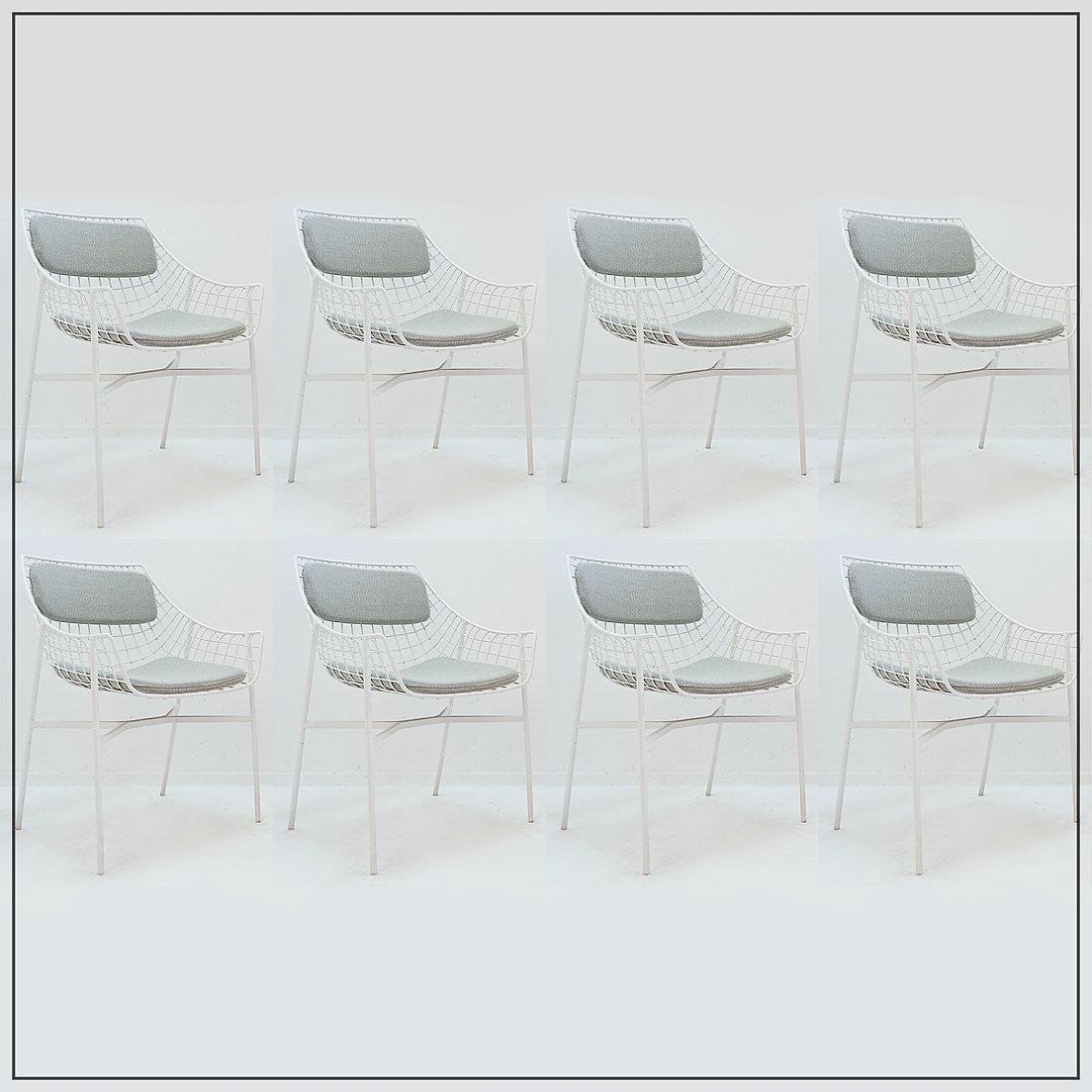 Set of 8 modern armchairs in white lacquered steel For Sale 7
