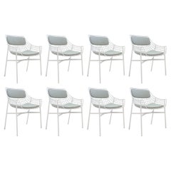 Set of 8 modern armchairs in white lacquered steel
