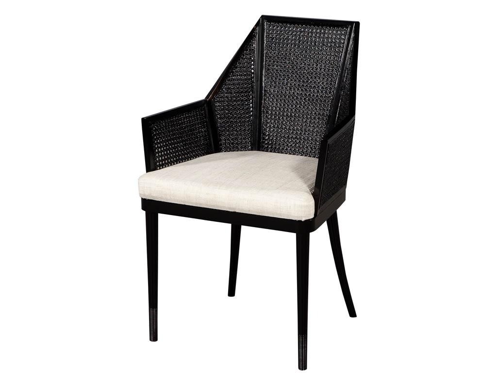 American Set of 8 Modern Black Cane Dining Chairs by Baker Kara Man