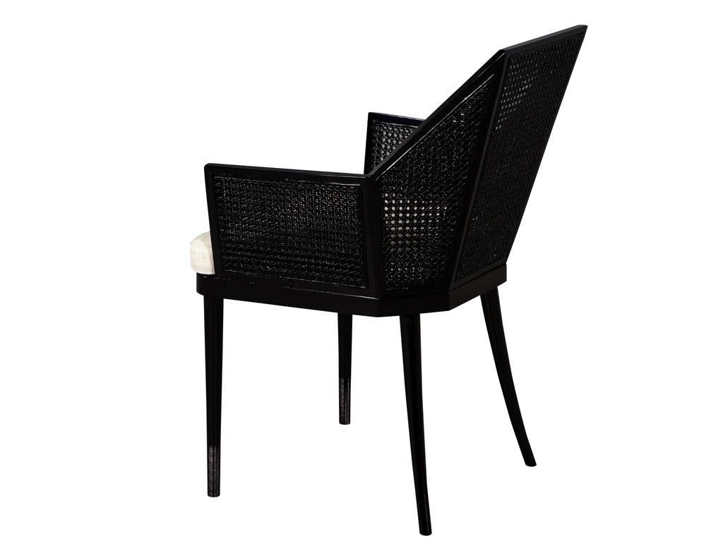 Contemporary Set of 8 Modern Black Cane Dining Chairs by Baker Kara Man
