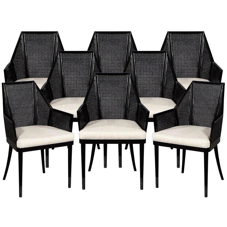 Set of 8 Modern Black Cane Dining Chairs by Baker Kara Man at 1stDibs