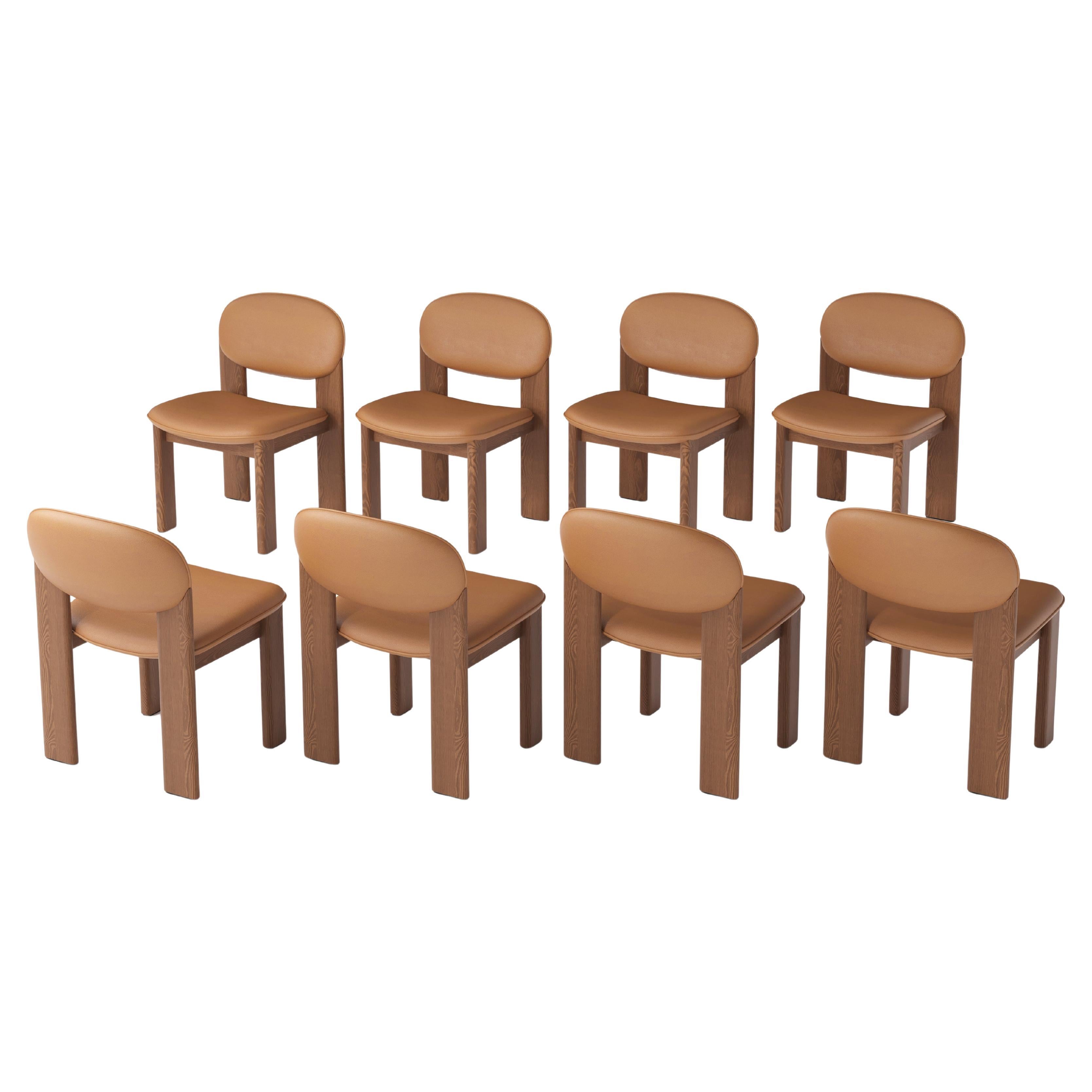 Set of 8 Modern Dining Archipen Chair in Natural Leather "Cashmere" by Noom For Sale
