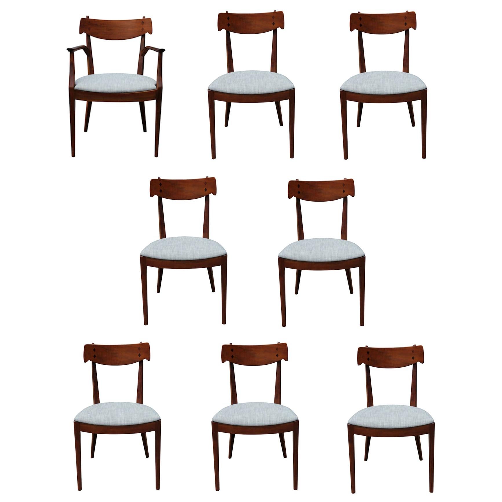 Set of 8 Modern Drexel Declaration Walnut Modern Dining Room Chairs