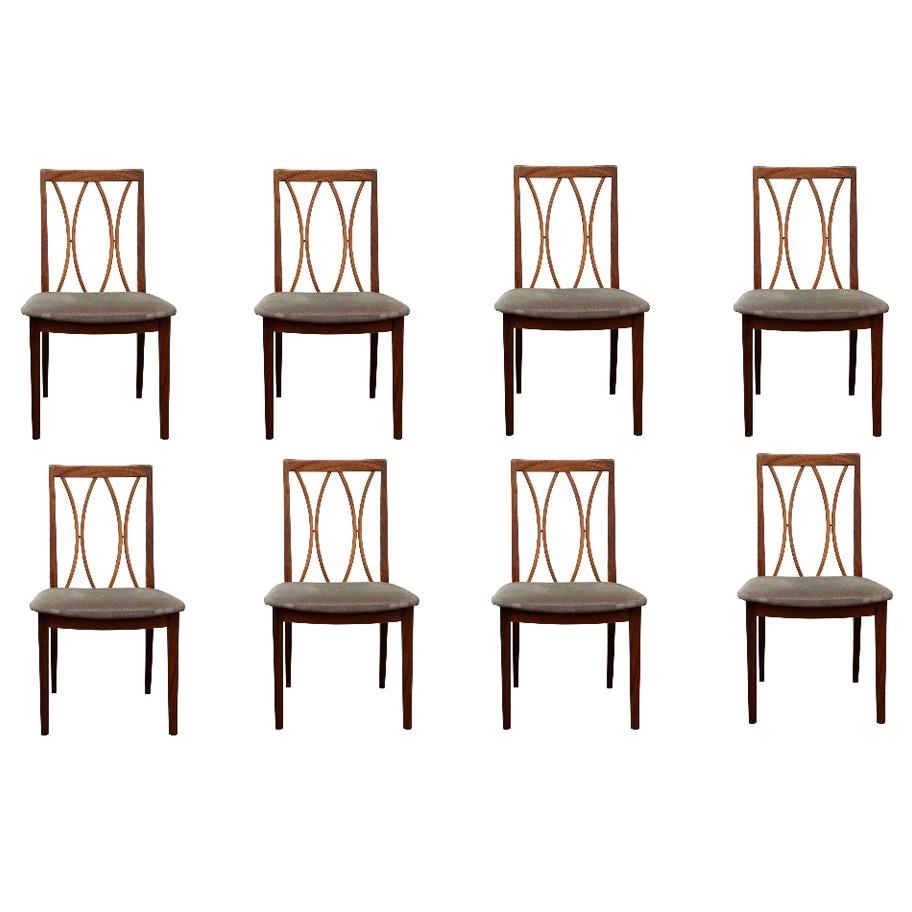 Set of 8 Modern G-Plan Curve Back Afrormosia Dining Chairs by E. Gomme