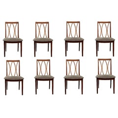 Vintage Set of 8 Modern G-Plan Curve Back Afrormosia Dining Chairs by E. Gomme