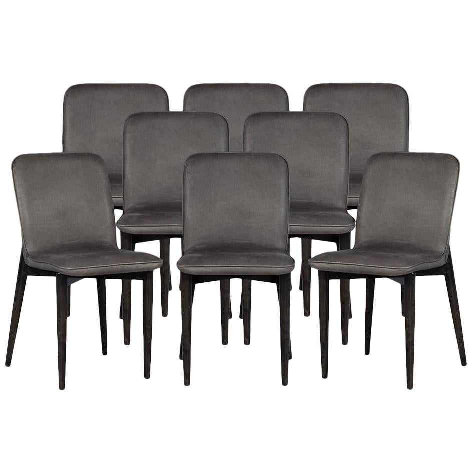 Set of 8 Modern Leather Dining Chairs by Carrocel For Sale