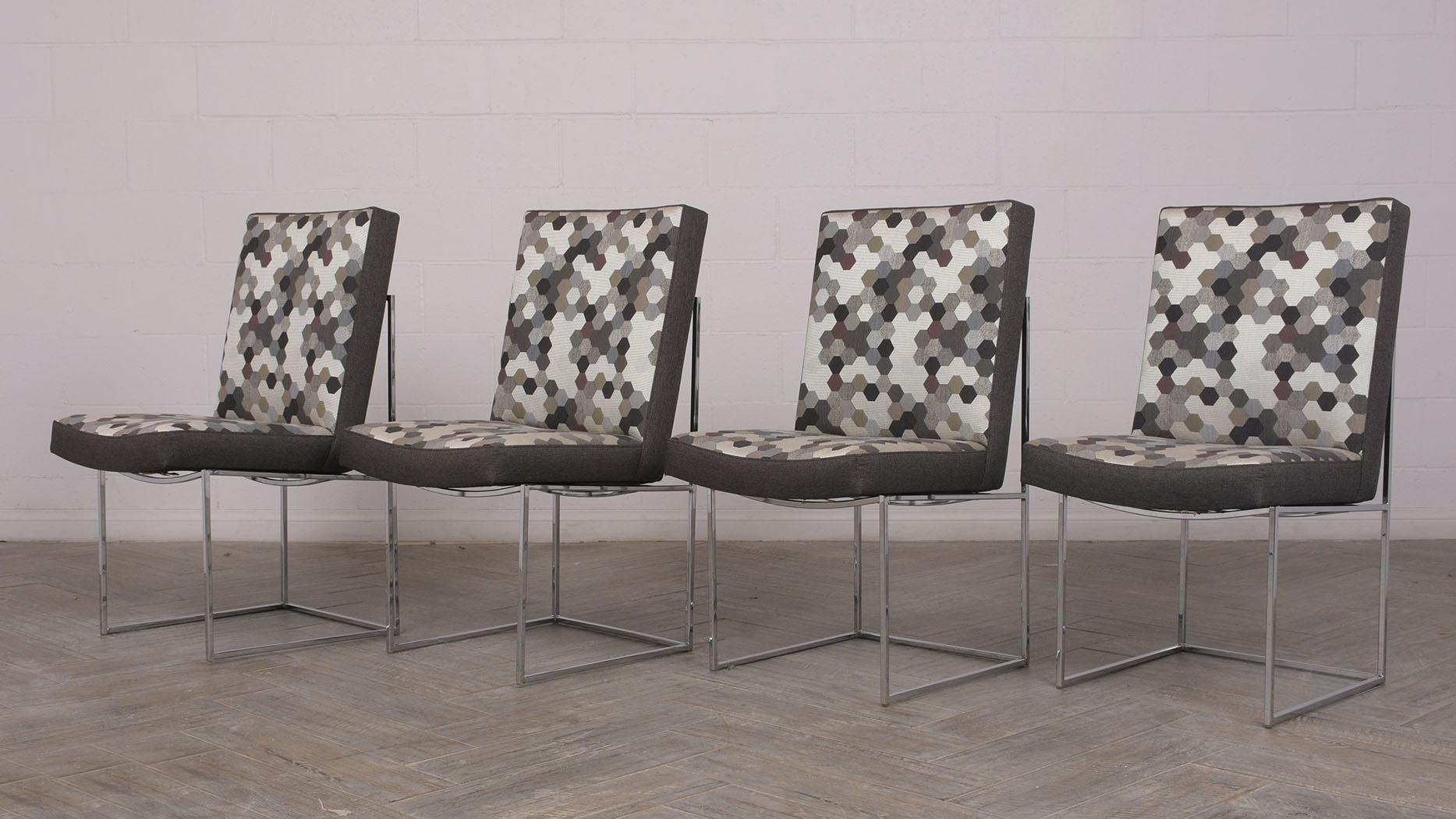 Polished Set of 8 Modern Milo Baughman for Thayer Square Chrome Framed Dining Chairs