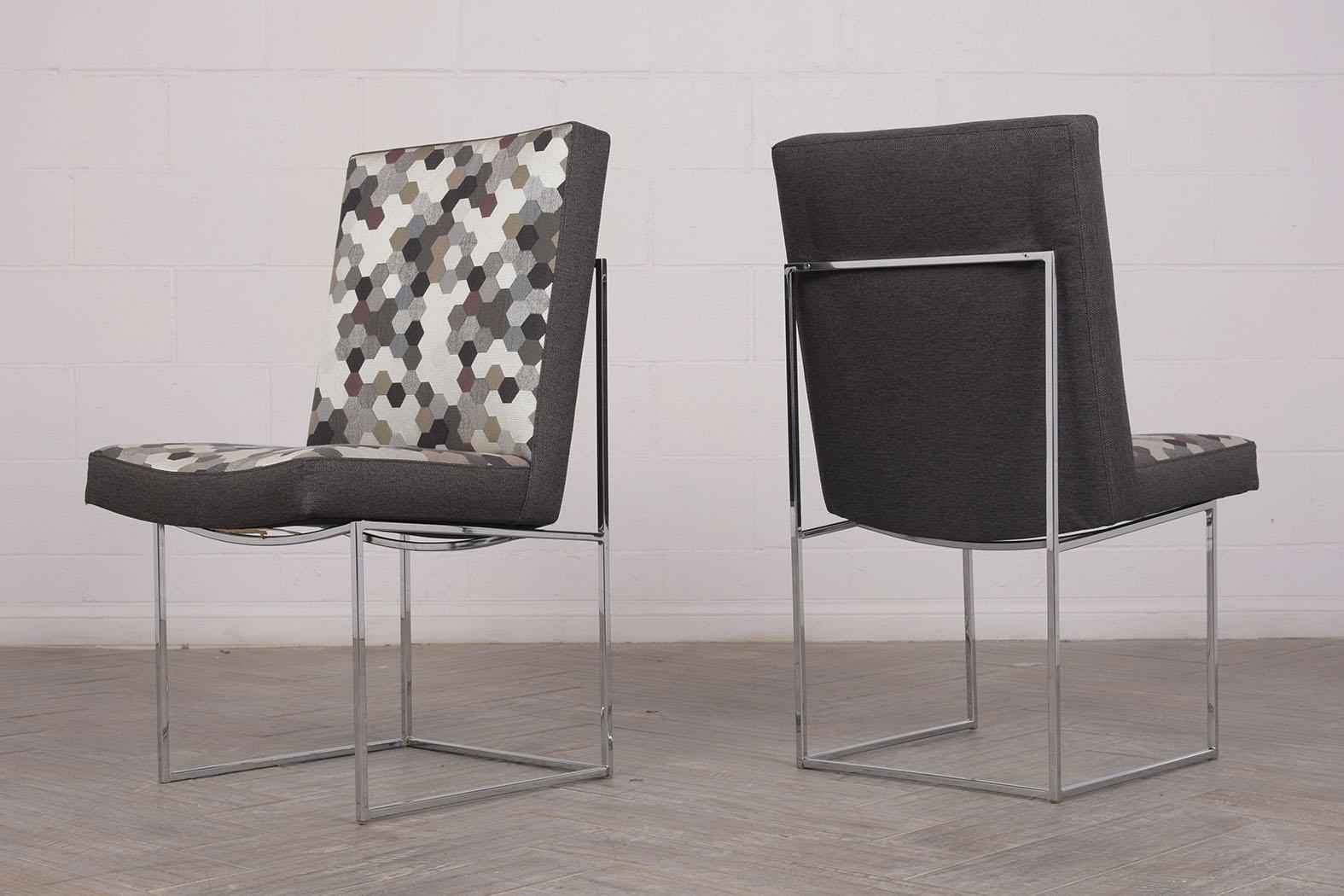 Fabric Set of 8 Modern Milo Baughman for Thayer Square Chrome Framed Dining Chairs