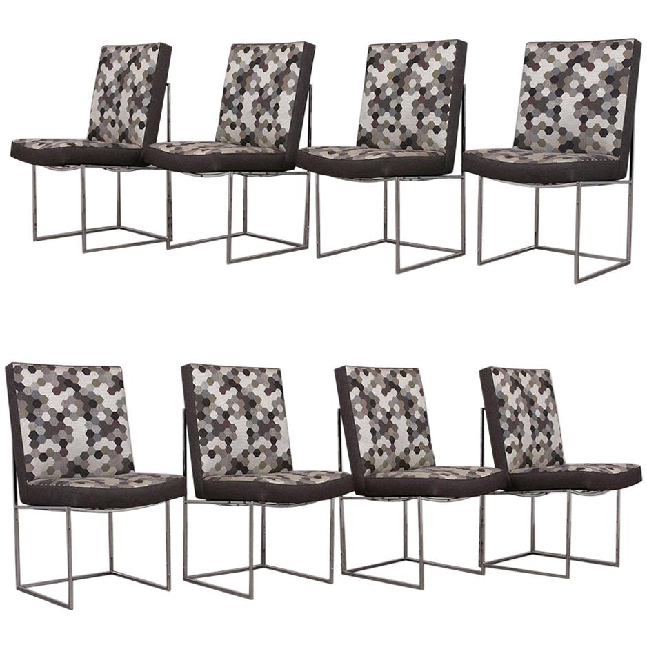 Set of 8 Modern Milo Baughman for Thayer Square Chrome Framed Dining Chairs