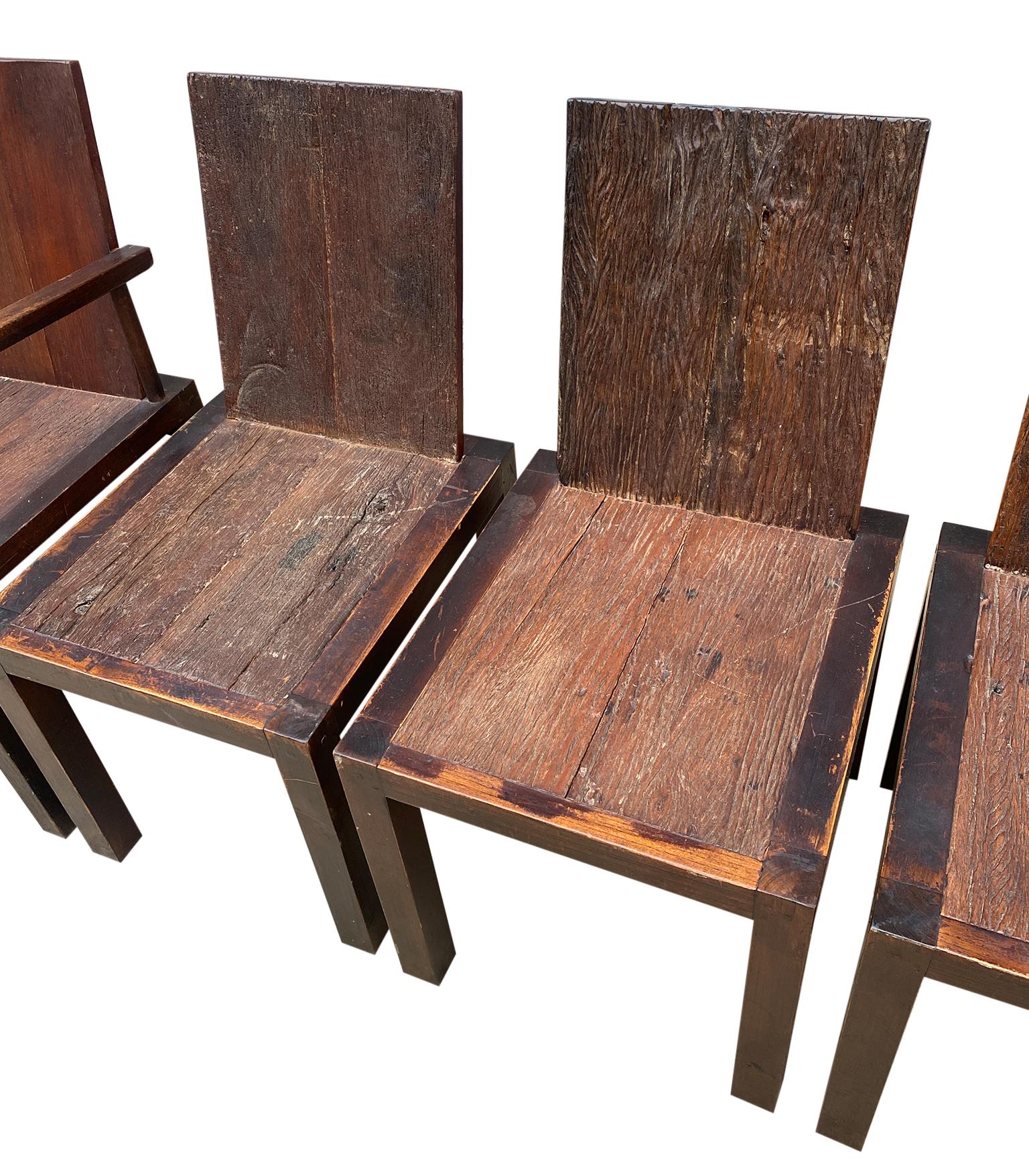 Mid-Century Modern Set of 8 Modern Rustic Organic Dining Chairs Solid Wood with Butterfly Details