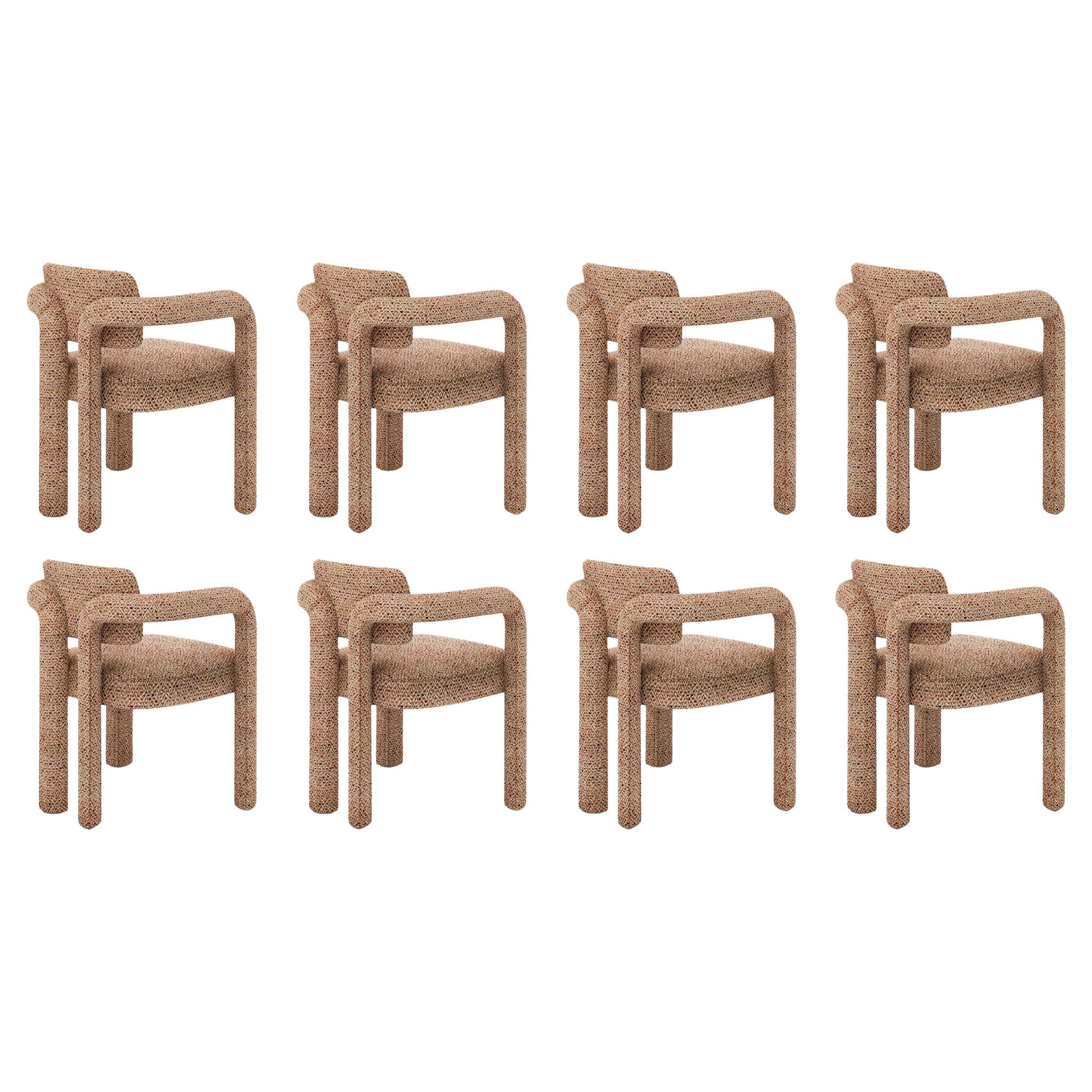 Set of 8 Modern textured fabric Double Arch dining chair by InsidherLand For Sale