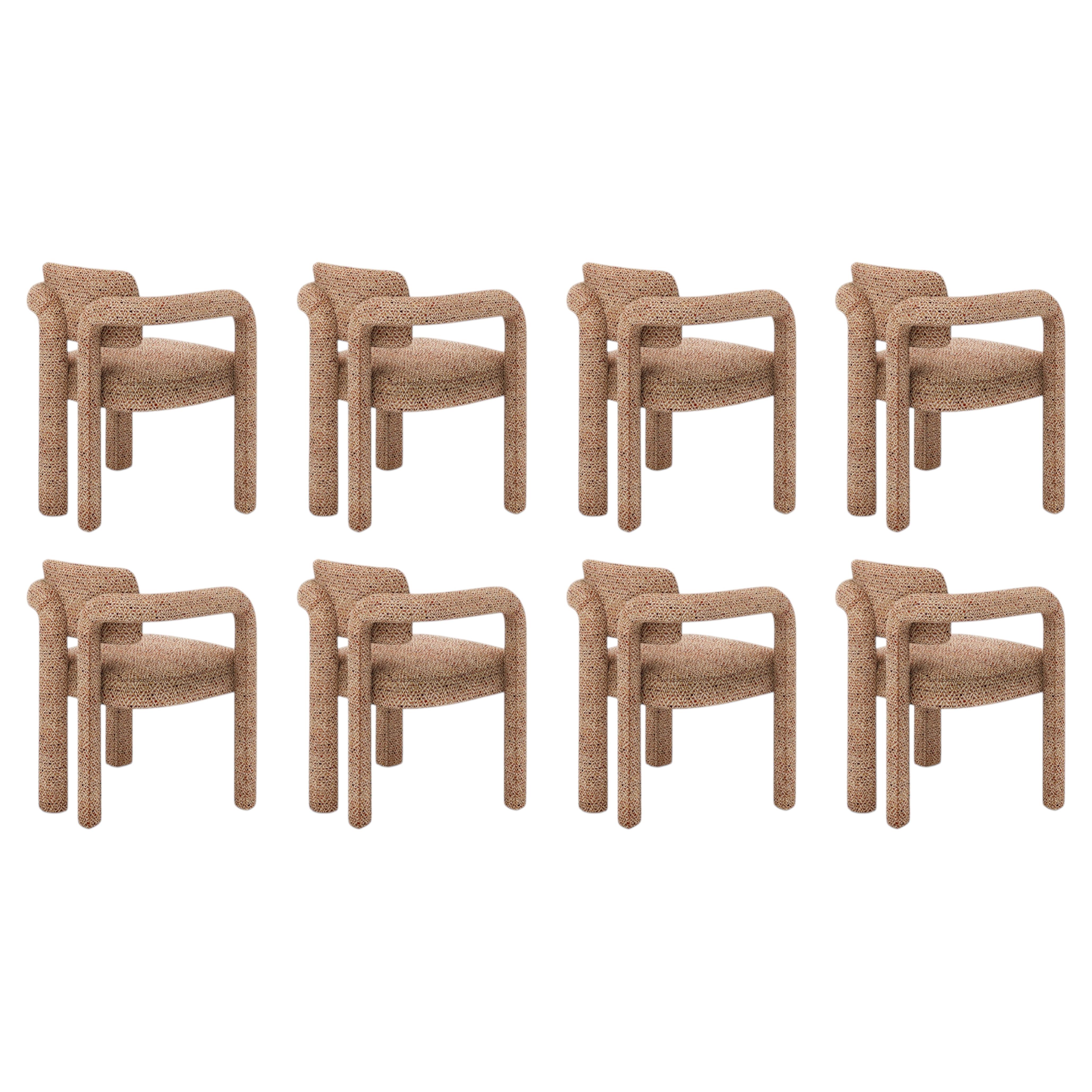 Set of 8 Modern textured fabric Double Arch dining chairs by InsidherLand For Sale