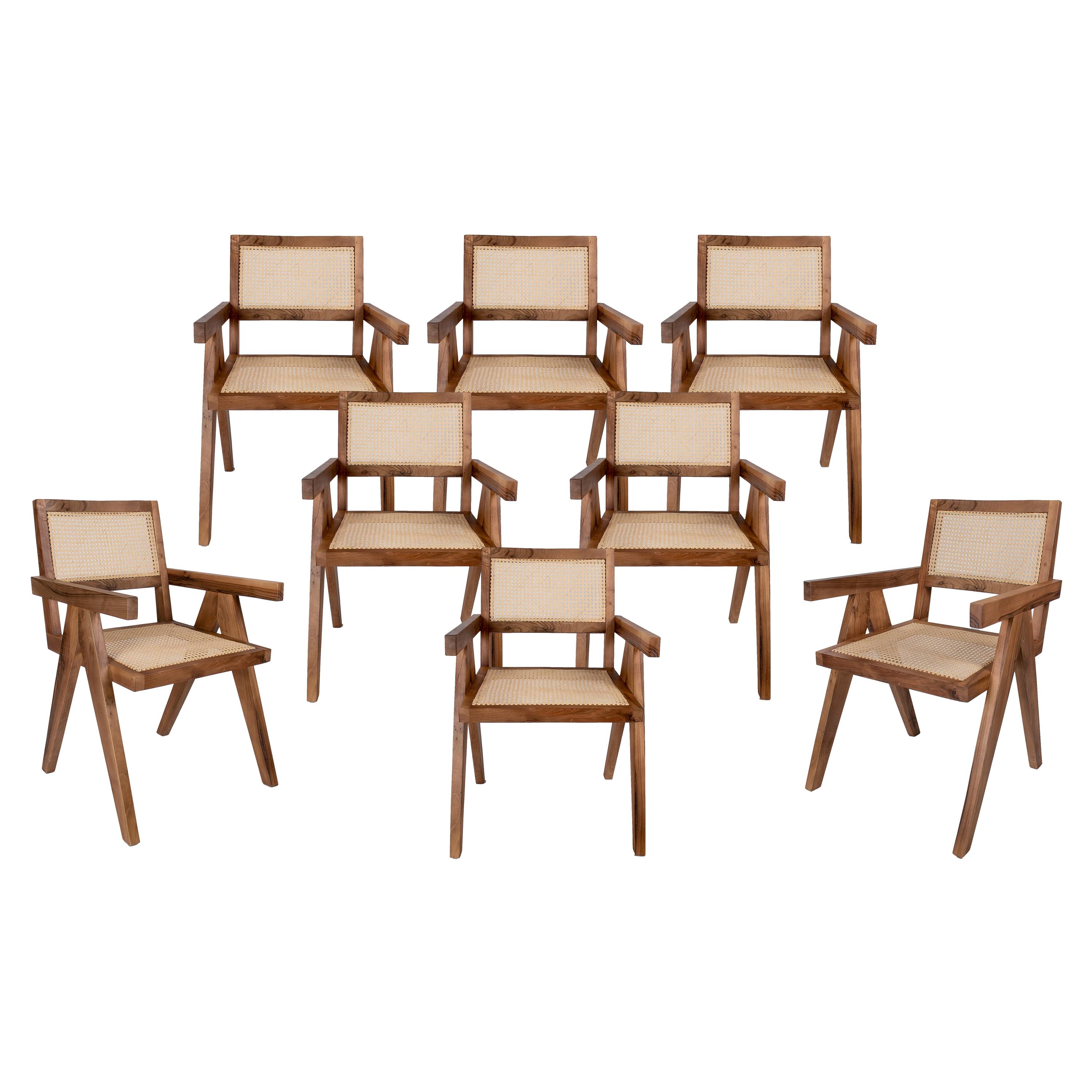 Set of eight Mexican Leather and Woven Wooden Chairs For Sale at 1stDibs