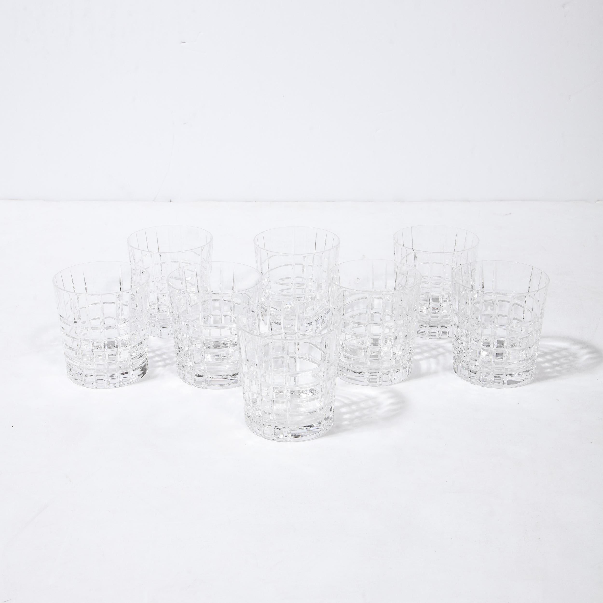 American Set of 8 Modernist Square Plaid Crystal Drink Glasses/ Tumblers by Tiffany & Co.