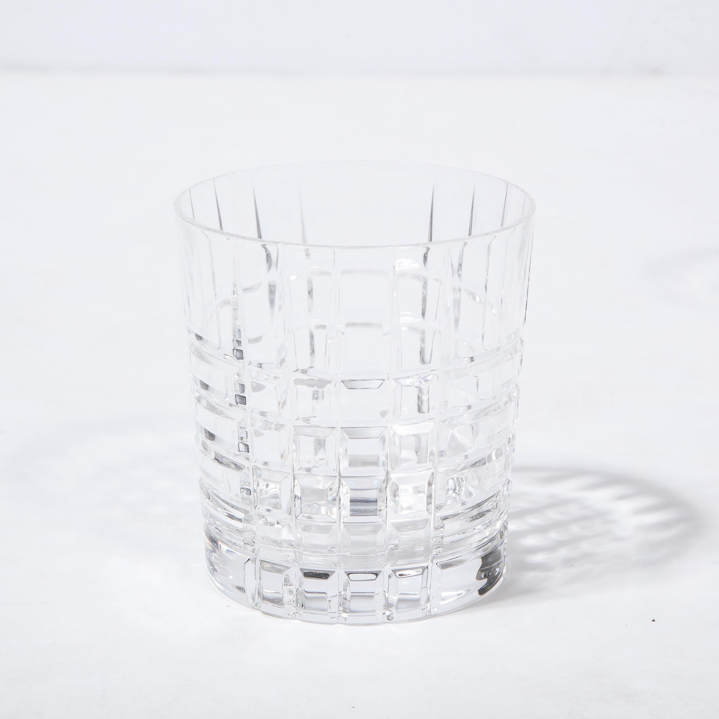 Set of 8 Modernist Square Plaid Crystal Drink Glasses/ Tumblers by Tiffany & Co. In Excellent Condition In New York, NY