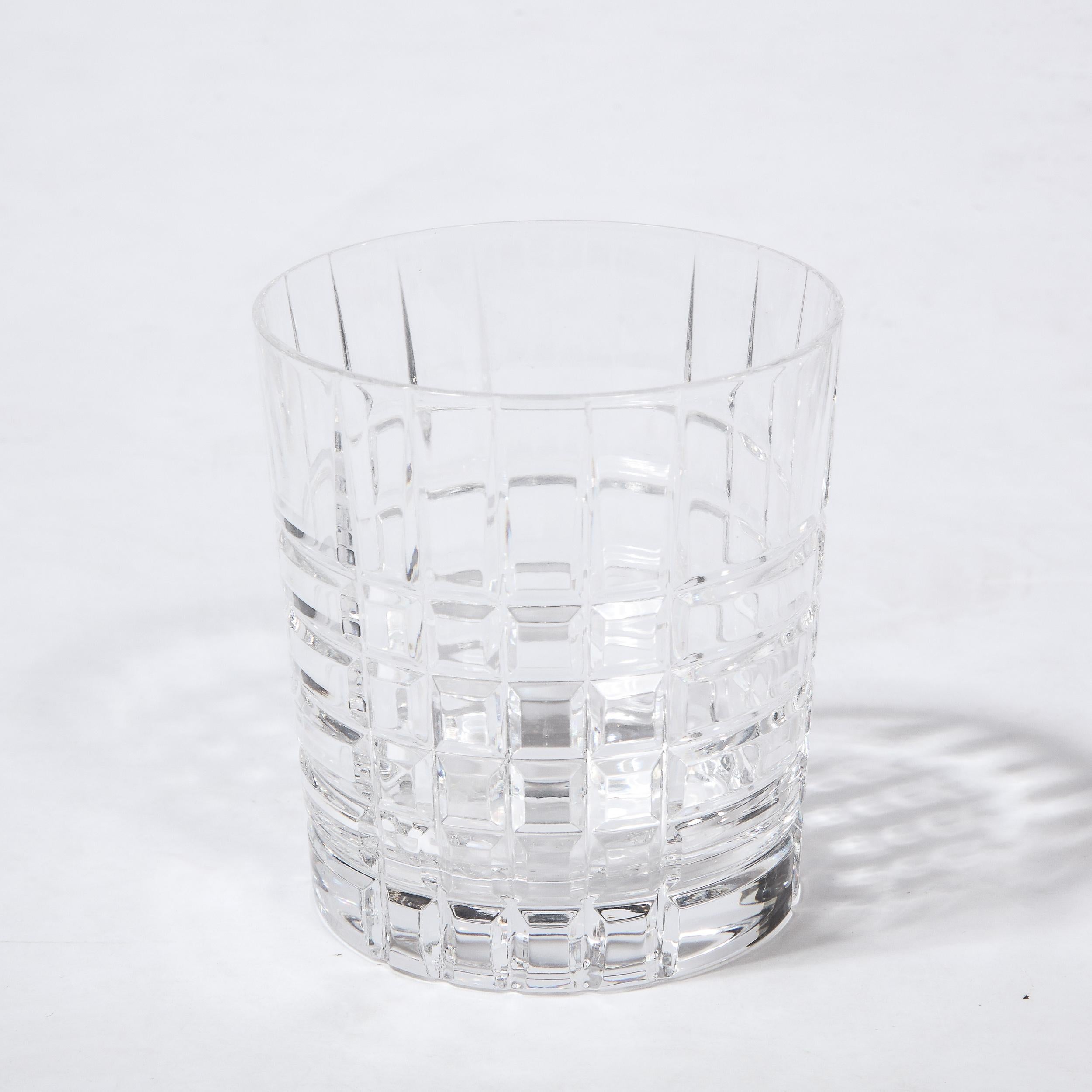 20th Century Set of 8 Modernist Square Plaid Crystal Drink Glasses/ Tumblers by Tiffany & Co.