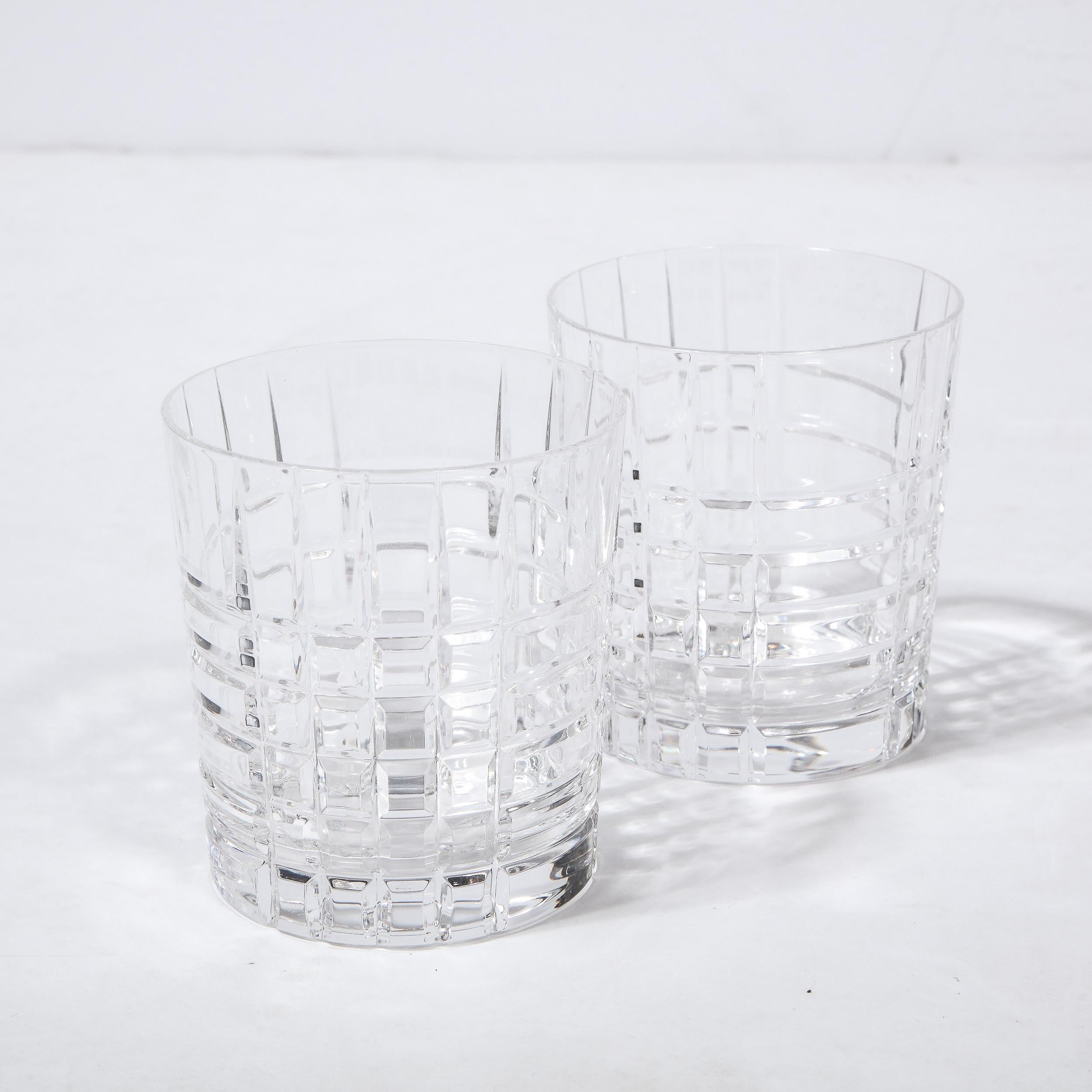 Set of 8 Modernist Square Plaid Crystal Drink Glasses/ Tumblers by Tiffany & Co. 1