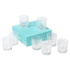 Set of 8 Modernist Square Plaid Crystal Drink Glasses/ Tumblers by Tiffany & Co.