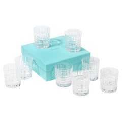 Satz von 8 Modernist Square Plaid Crystal Drink Glasses/ Tumblers von Tiffany & Co.