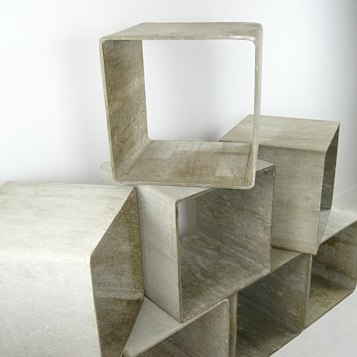 Mid-Century Modern Set of 8 Modular Cement Cubes by Willy Guhl for Eternit