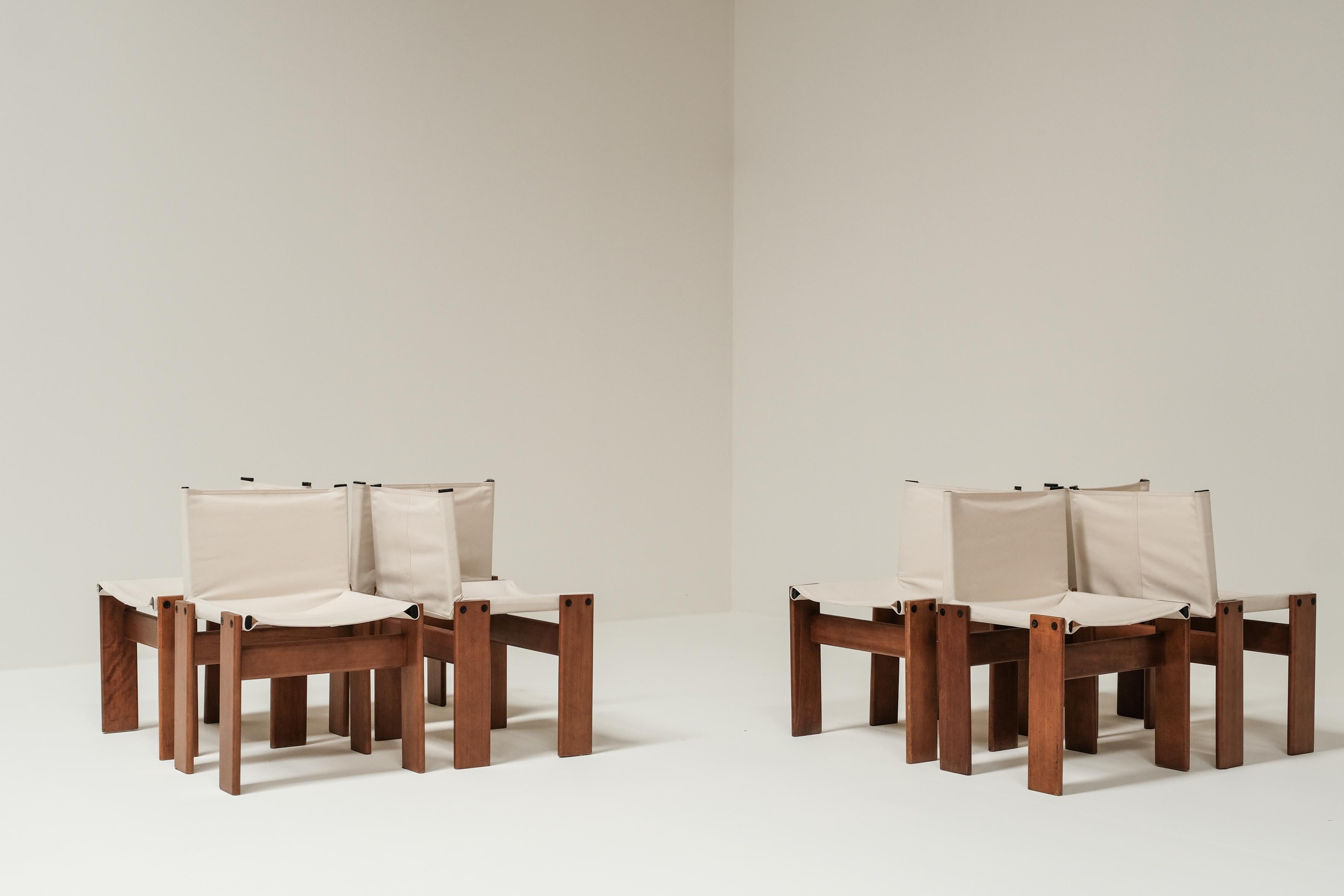 Canvas Set of 8 Monk chairs by Afra & Tobia Scarpa for Molteni 1973