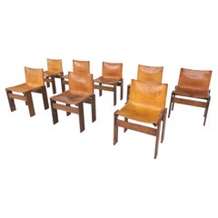 Set of 8 "Monk" Chairs by Afra & Tobia Scarpa in Cognac Leather, 1970s, Italy