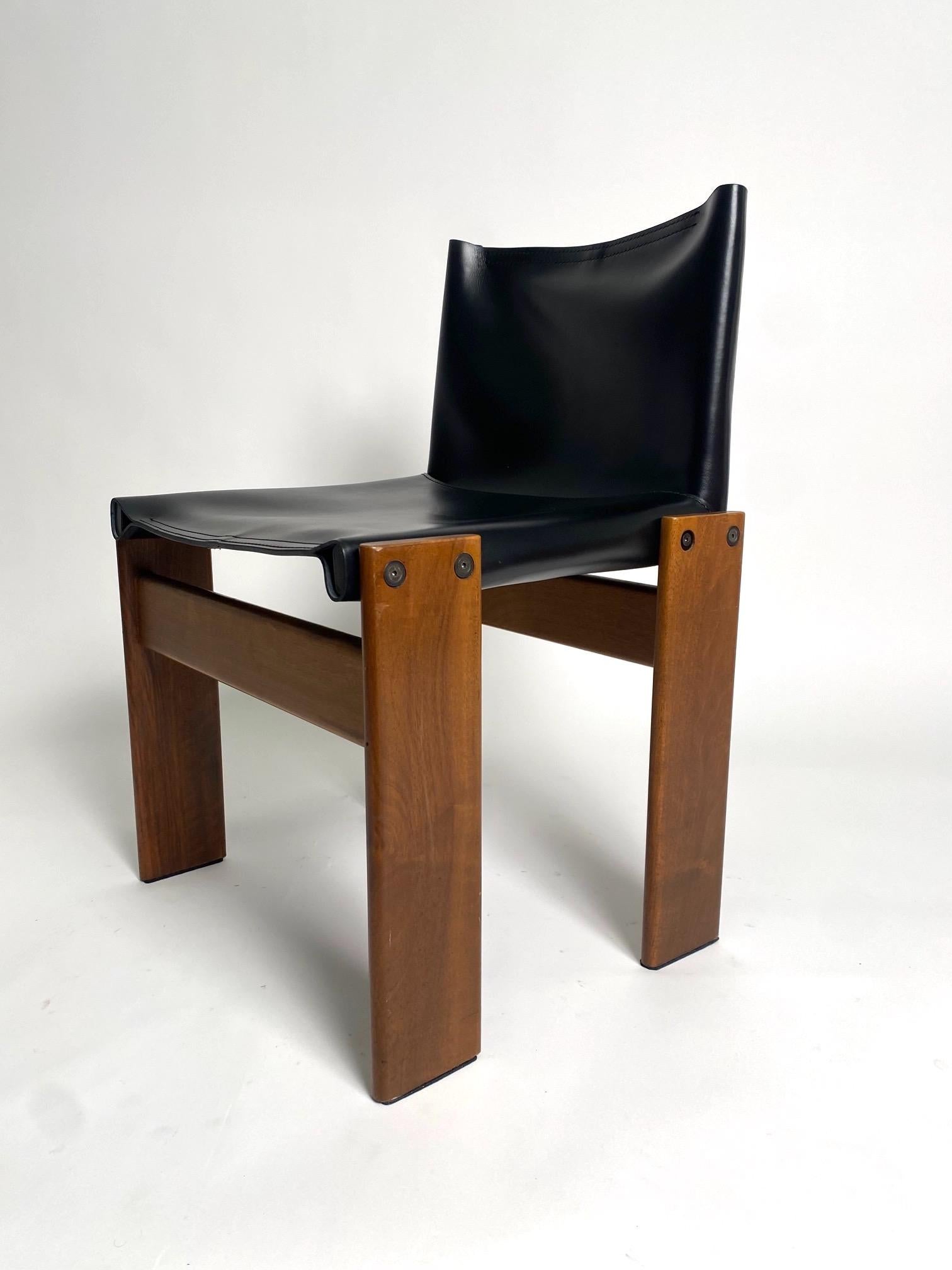 Mid-Century Modern Set of 8 Monk leather Chairs by Afra & Tobia Scarpa for Molteni, Italy 1974 For Sale