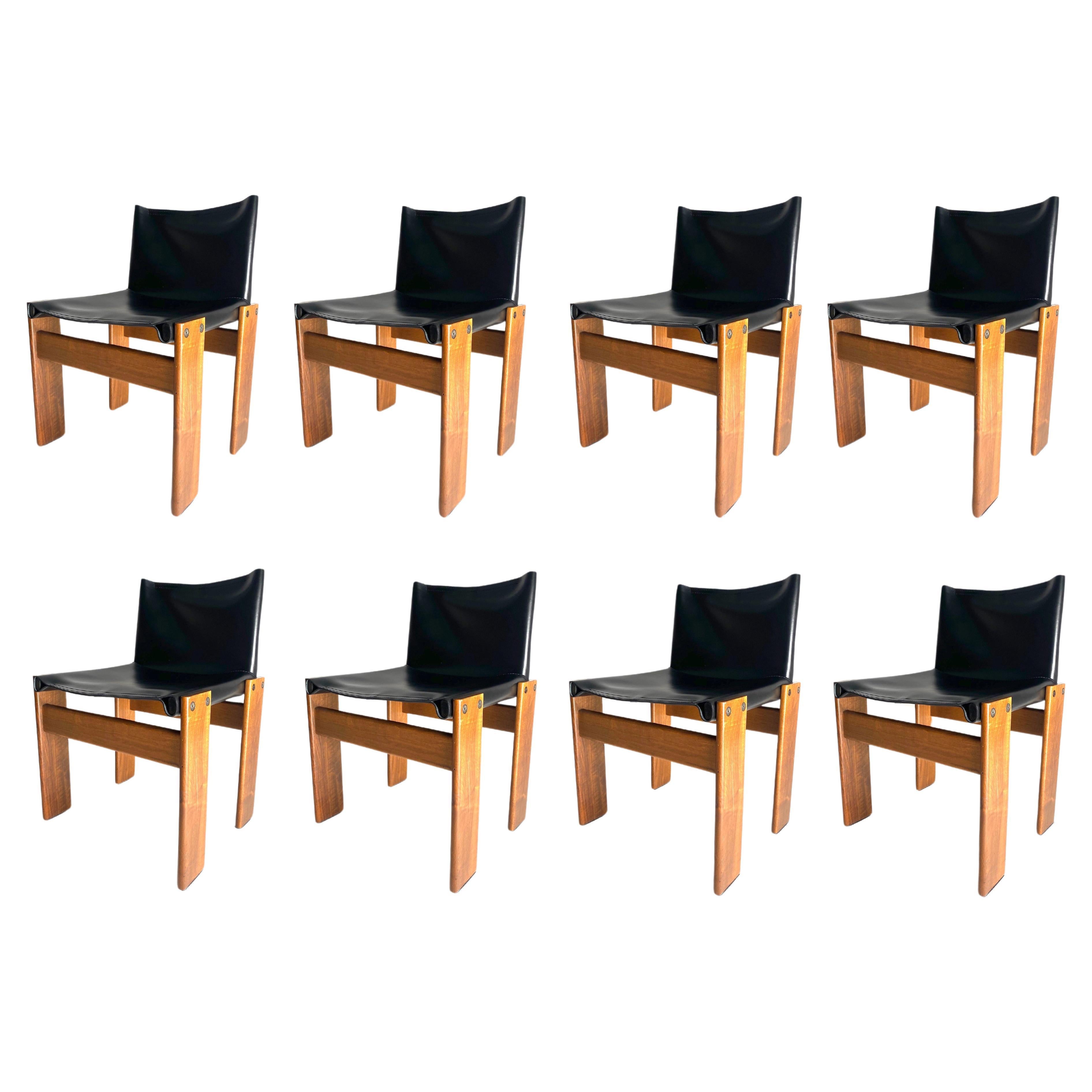 Set of 8 Monk leather Chairs by Afra & Tobia Scarpa for Molteni, Italy 1974