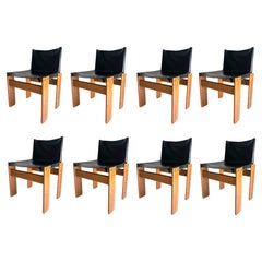 Vintage Set of 8 Monk leather Chairs by Afra & Tobia Scarpa for Molteni, Italy 1974