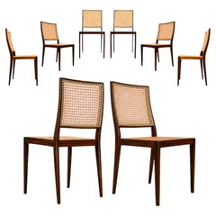 8er-Set „MT 552“-Esszimmerstühle aus Palisanderholz und Rattan, Geraldo de Barros, Brasilien