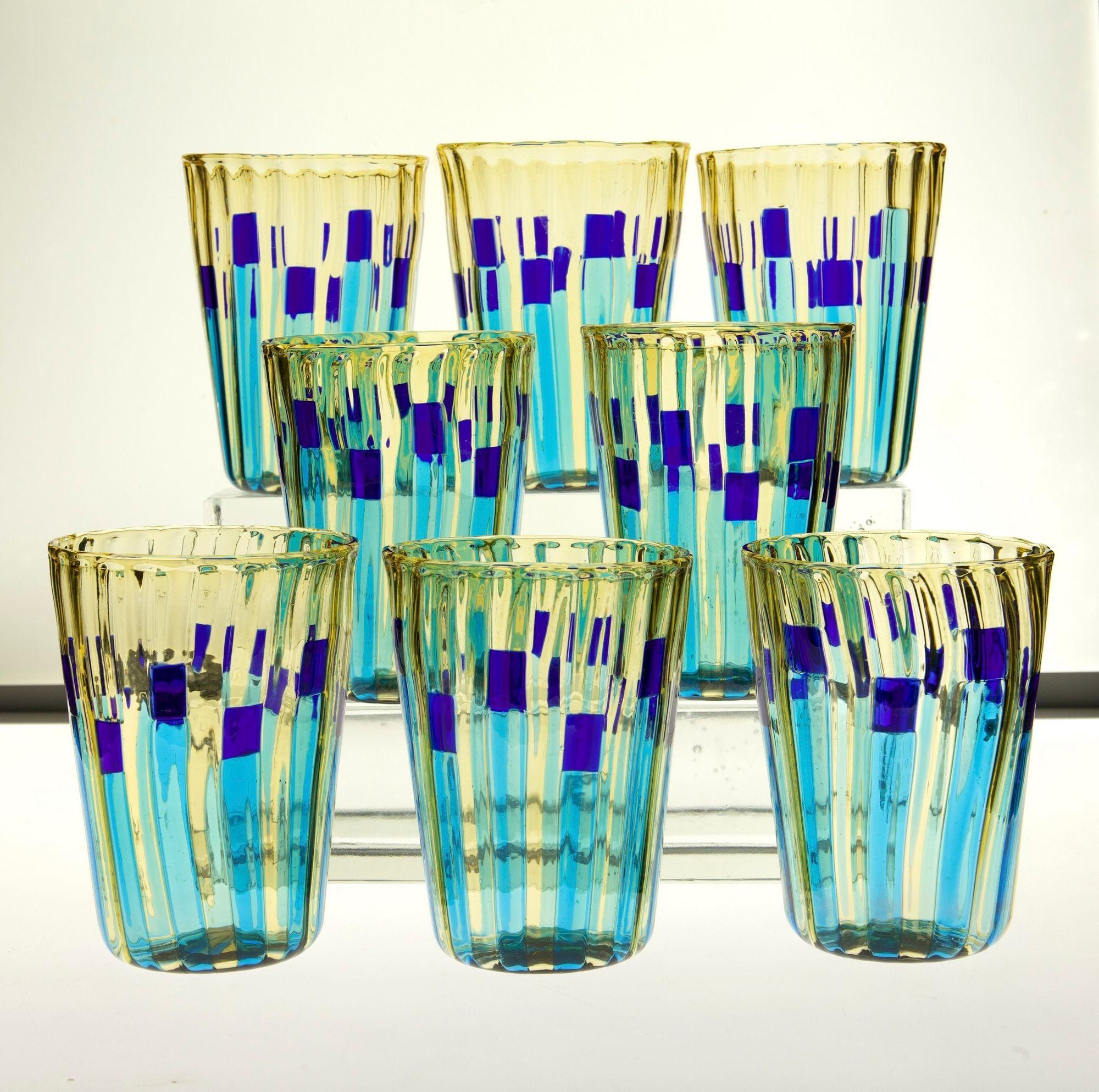 Set of 8 Murano Glass Tumblers, Campo di Gigli Toscani, Signed For Sale 2