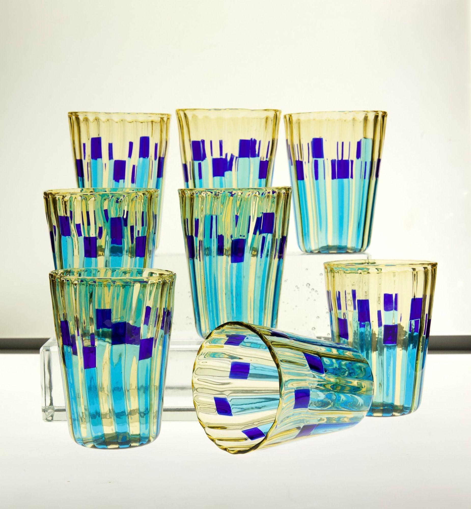 Set of 8 Murano Glass Tumblers, Campo di Gigli Toscani, Signed For Sale 4