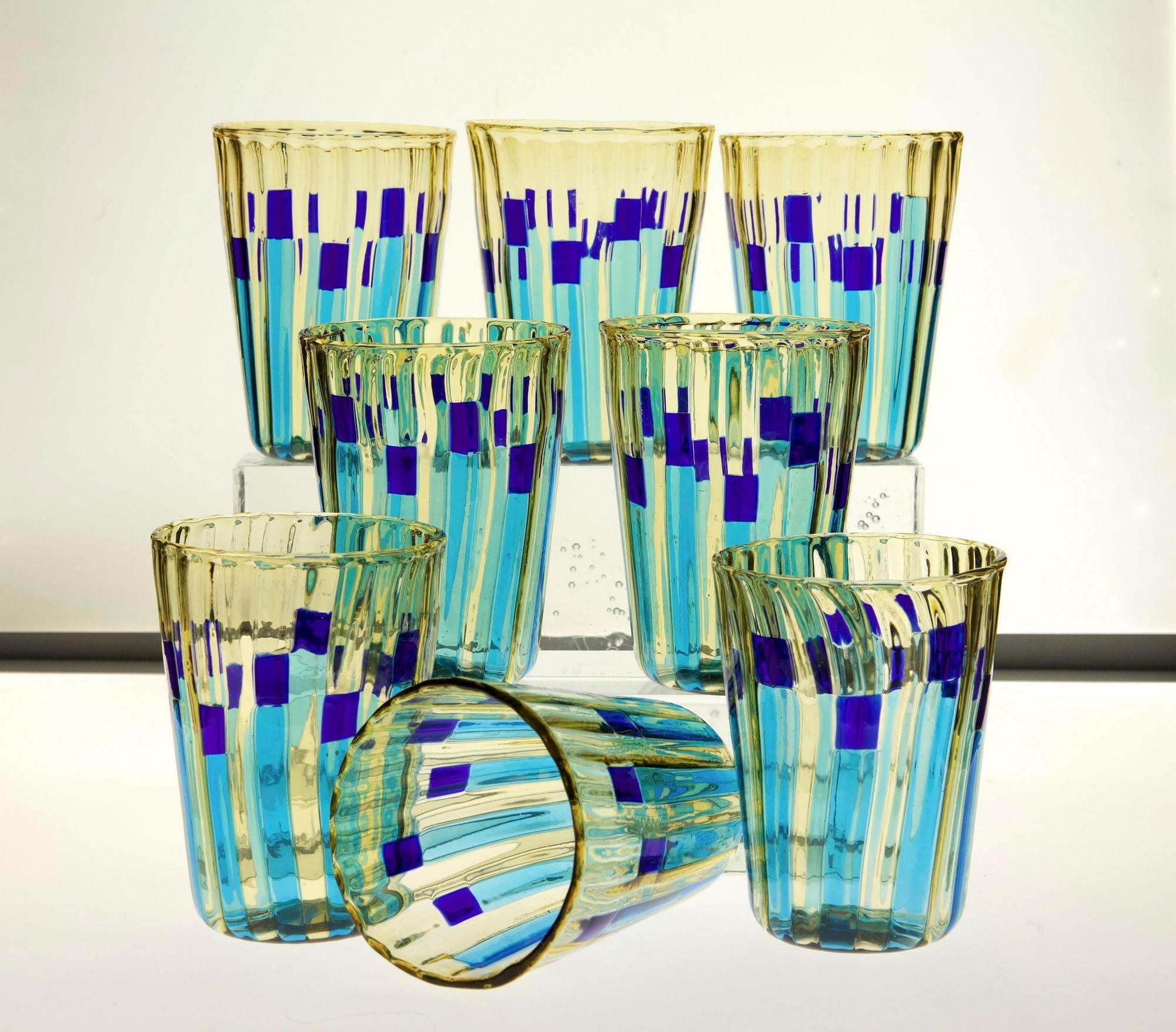 Set of 8 Murano Glass Tumblers, Campo di Gigli Toscani, Signed For Sale 6