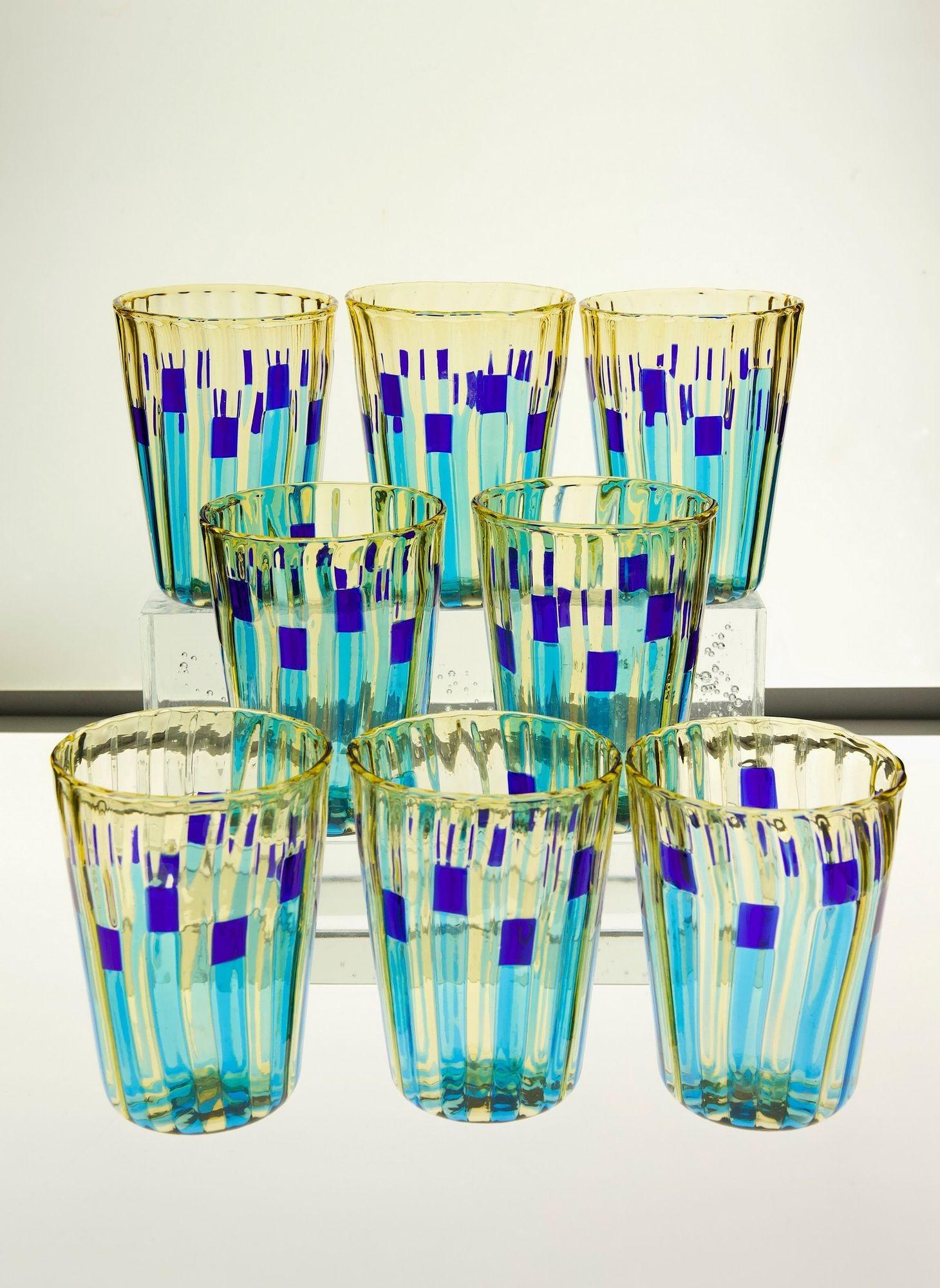 Set of 8 Murano Glass Tumblers, Campo di Gigli Toscani, Signed For Sale 7