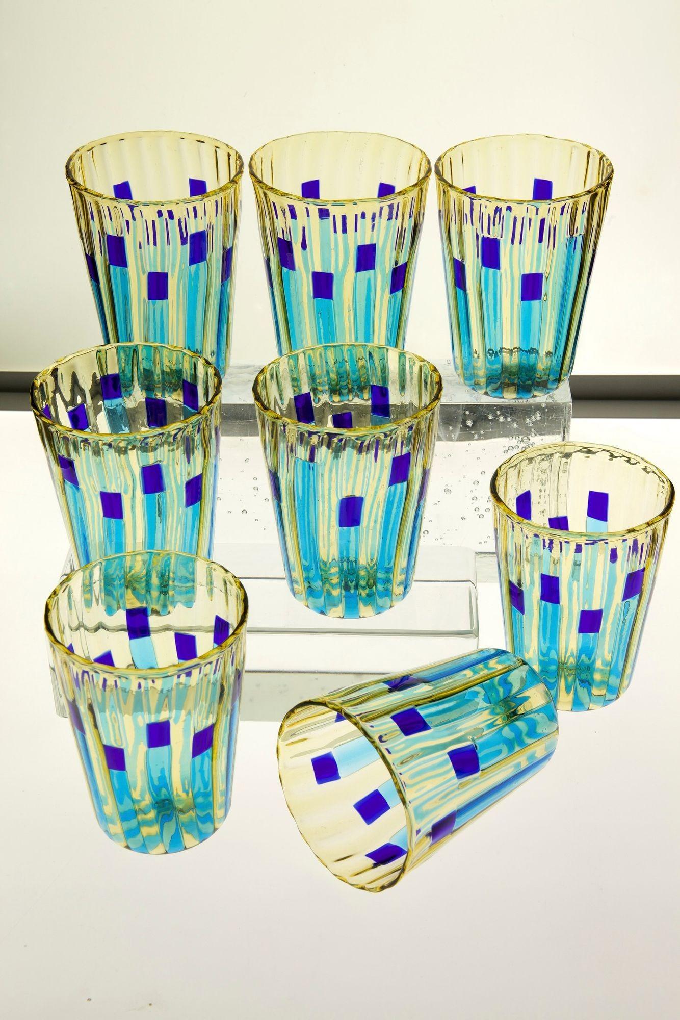 Set of 8 Murano Glass Tumblers, Campo di Gigli Toscani, Signed For Sale 8