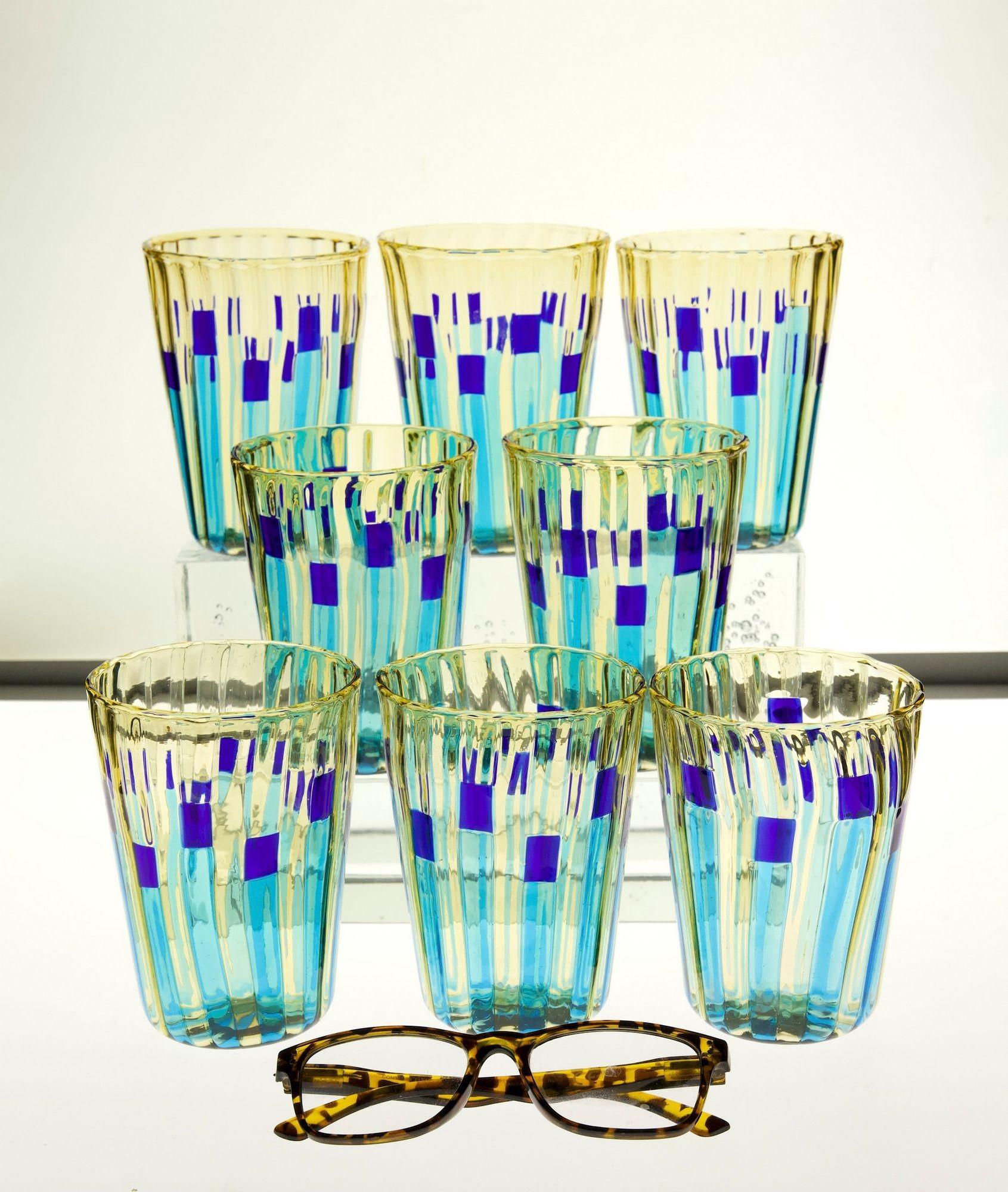 Set of 8 Murano Glass Tumblers, Campo di Gigli Toscani, Signed For Sale 9