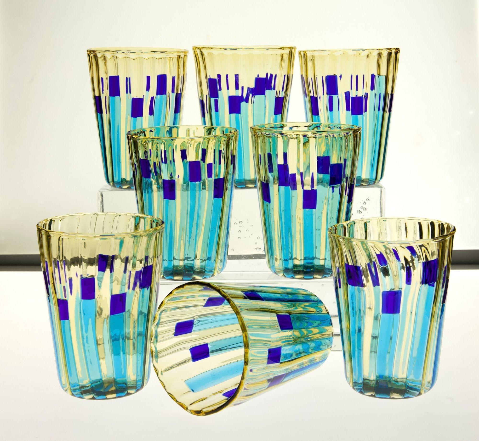 Set of 8 Murano Glass Tumblers, Campo di Gigli Toscani, Signed For Sale 10