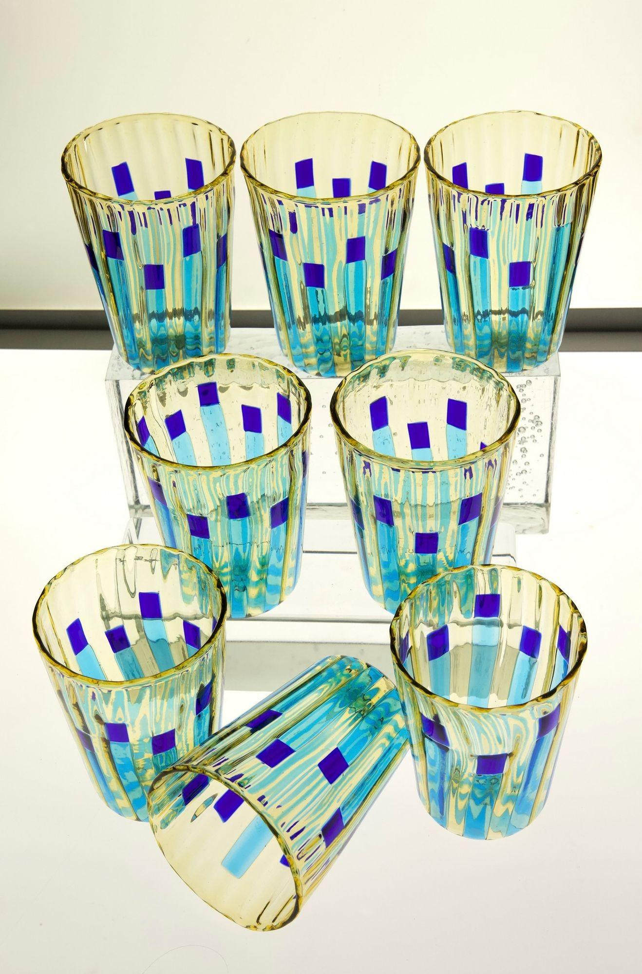 Set of 8 Murano Glass Tumblers, Campo di Gigli Toscani, Signed For Sale 11