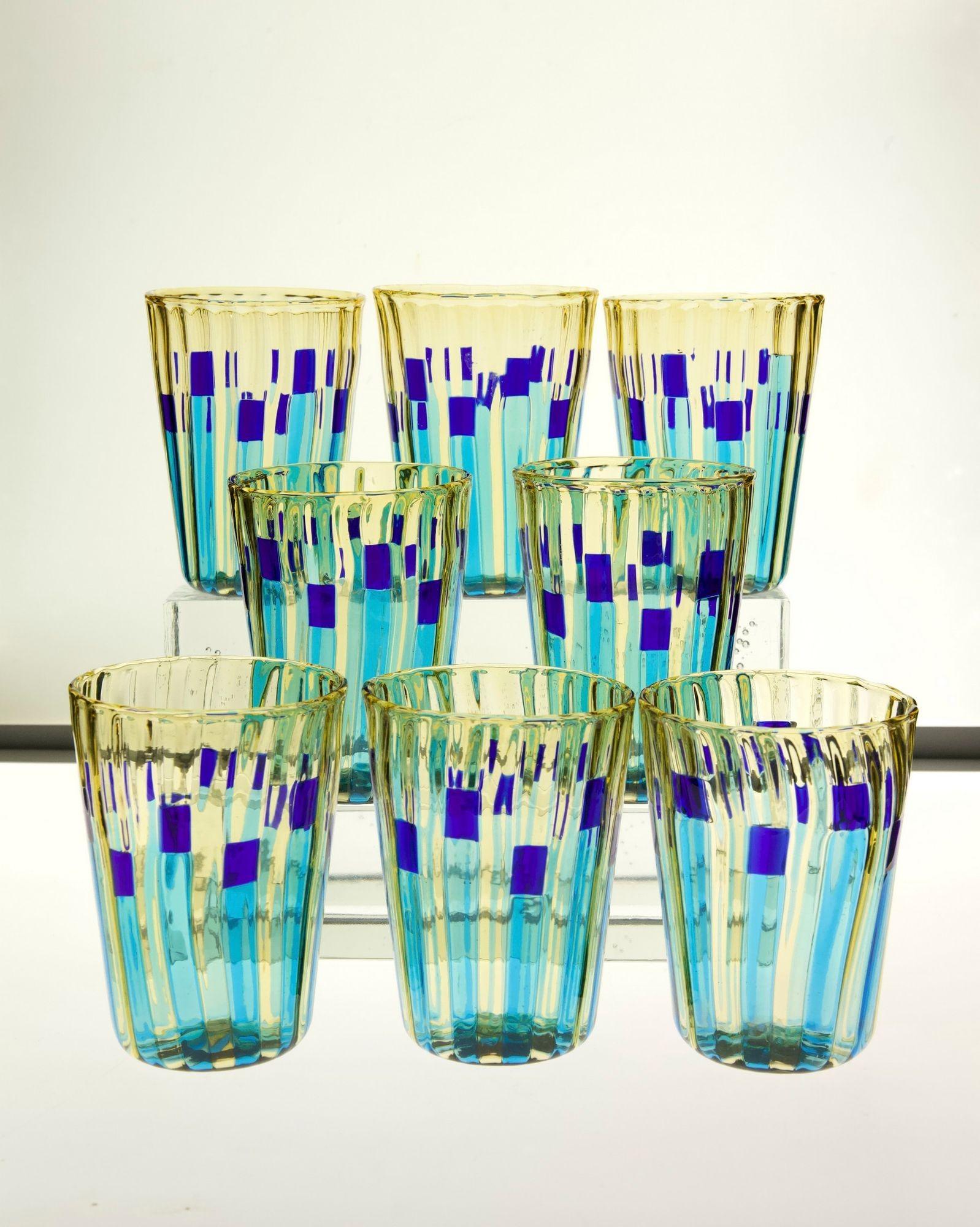Set of 8 Murano Glass Tumblers, Campo di Gigli Toscani, Signed For Sale 12