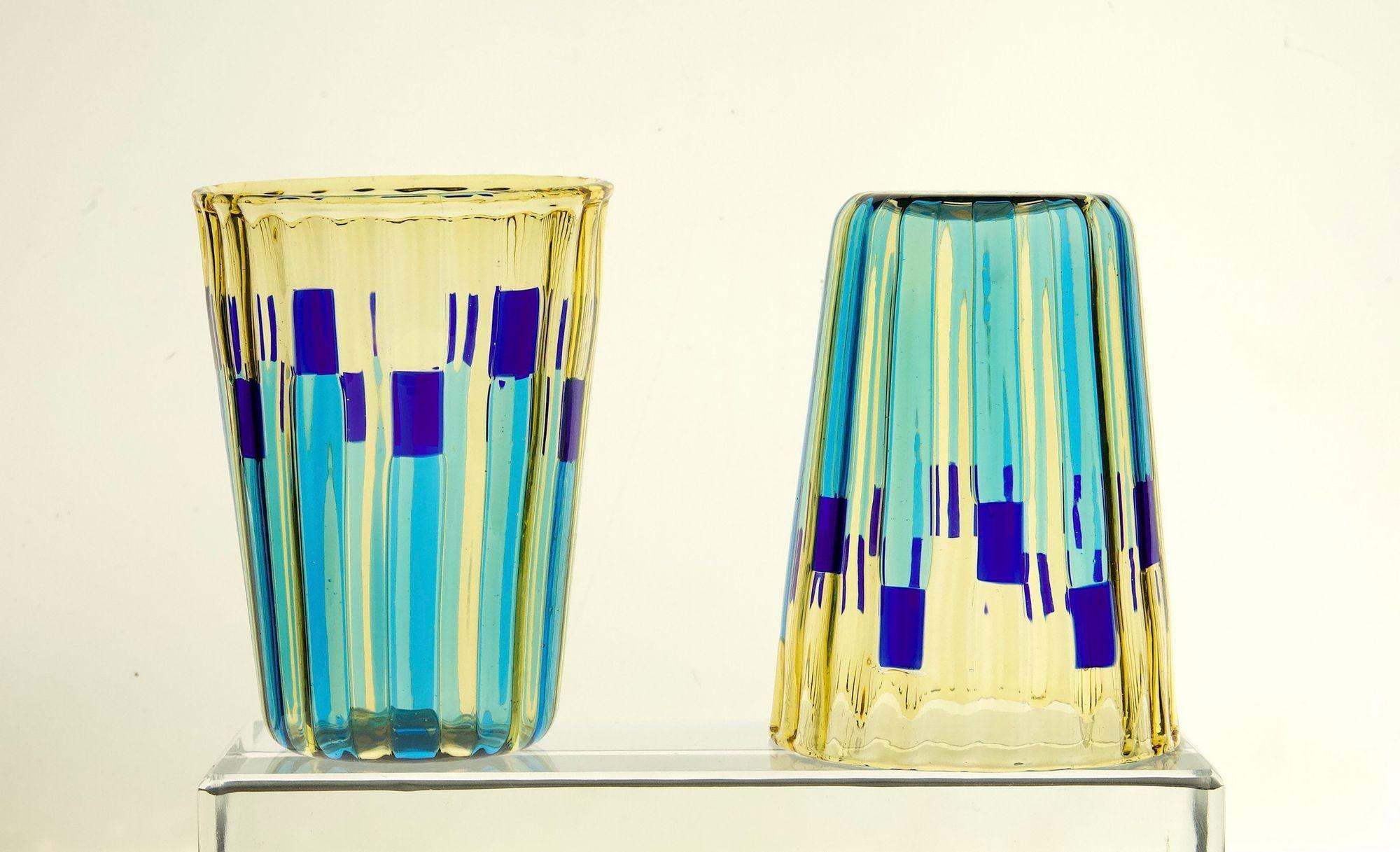 Mosaic Set of 8 Murano Glass Tumblers, Campo di Gigli Toscani, Signed For Sale