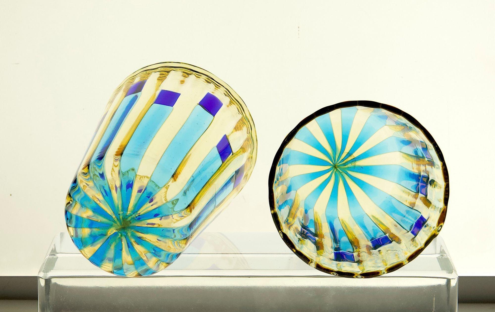 Contemporary Set of 8 Murano Glass Tumblers, Campo di Gigli Toscani, Signed For Sale