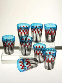 Set of 8 Murano Glass Tumblers, Mille Papaveri Rossi, Signed