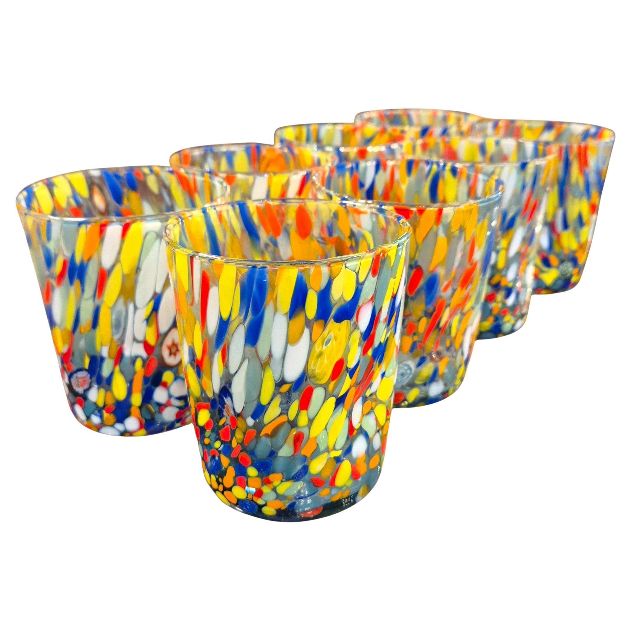 Set di 8 bicchieri Millefiori di Murano - Firmato CC Zecchin, Italia, 21° secolo in vendita