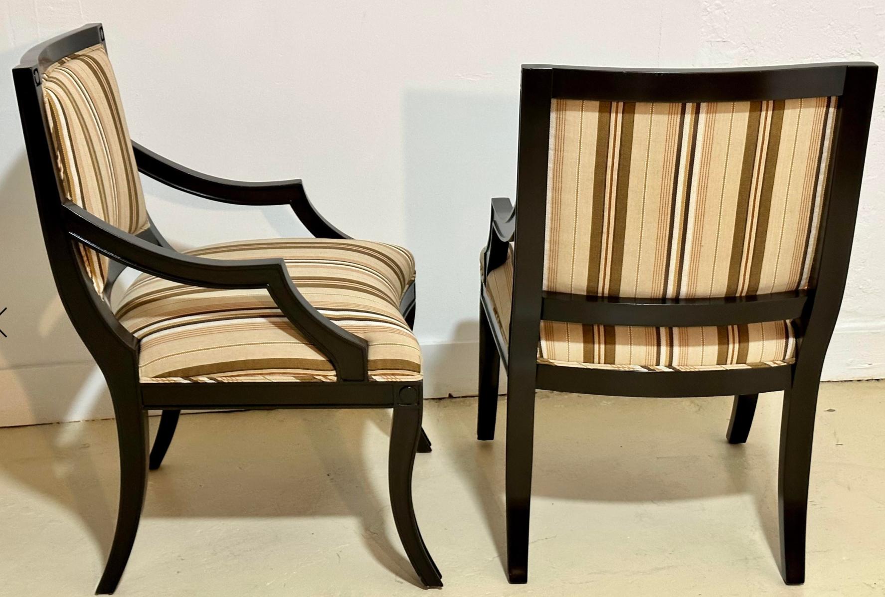 Set of 8 Nancy Corzine Regency Style Dining Chairs W Scalamandre Stripe In Good Condition For Sale In LOS ANGELES, CA