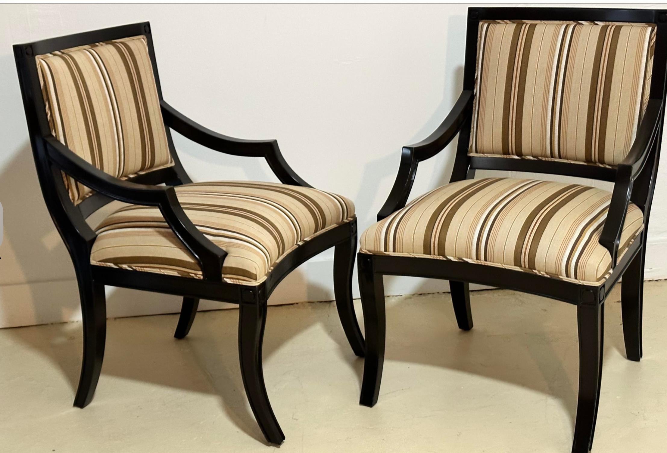Late 20th Century Set of 8 Nancy Corzine Regency Style Dining Chairs W Scalamandre Stripe For Sale