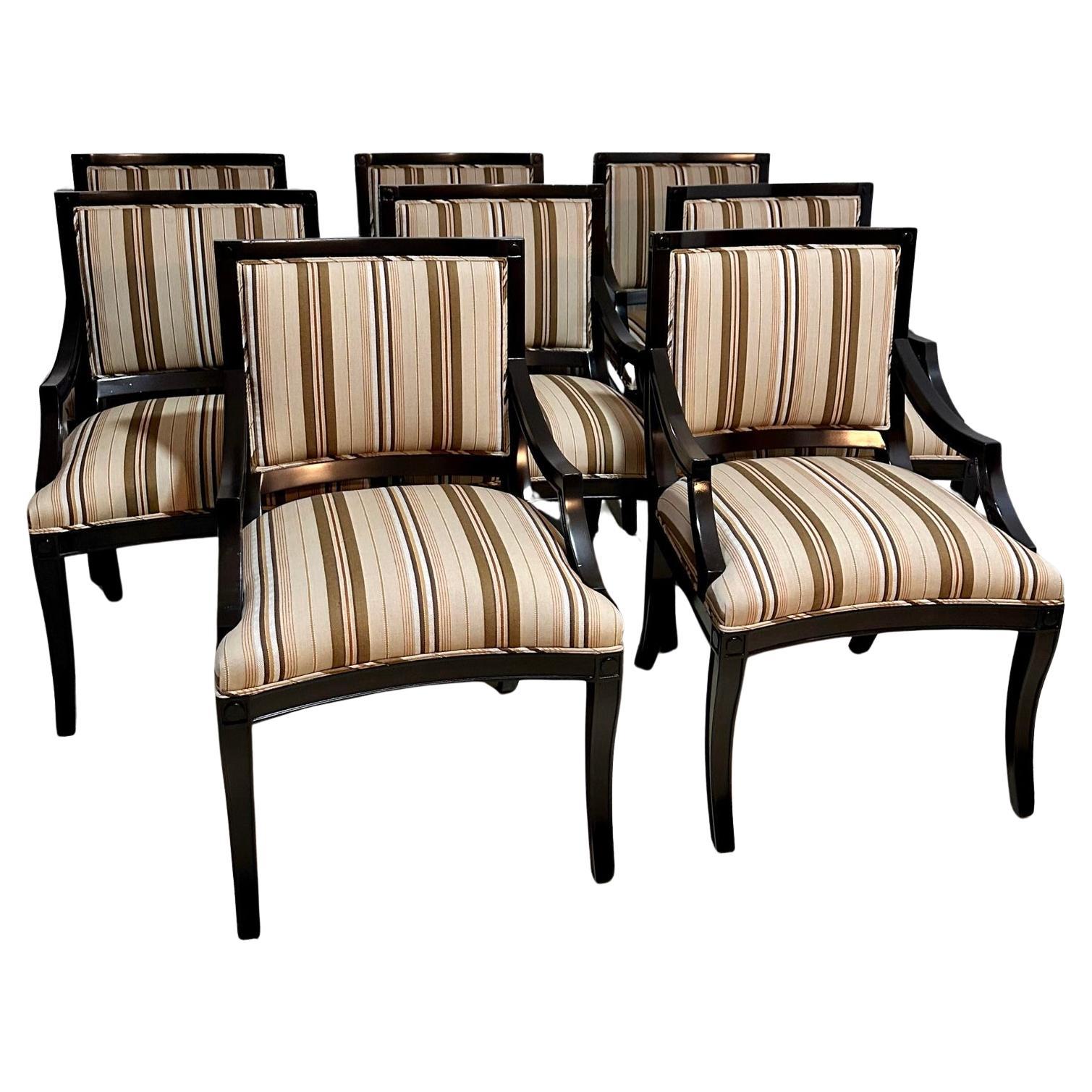 Lot de 8 chaises de salle à manger de style Régence Nancy Corzine avec rayures Scalamandre en vente