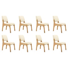 Set of 8 natural oak cream bouclé armless Arches II dining chair by InsidherLand