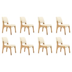 Set of 8 natural oak cream bouclé armless Arches II dining chair by InsidherLand