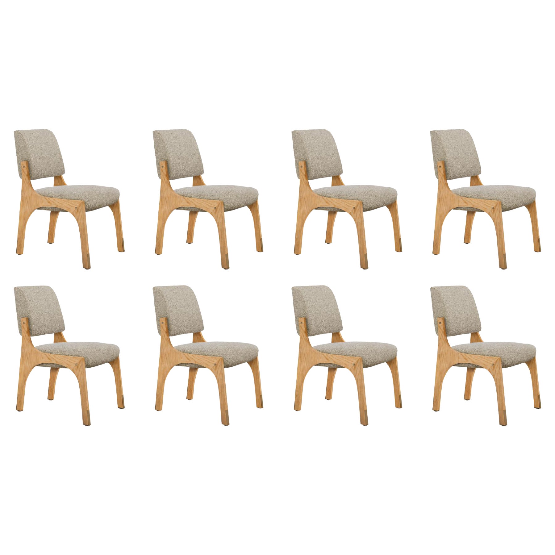 Set of 8 natural oak taupe bouclé armless Arches II dining chair by InsidherLand