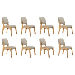 Set of 8 natural oak taupe bouclé armless Arches II dining chair by InsidherLand